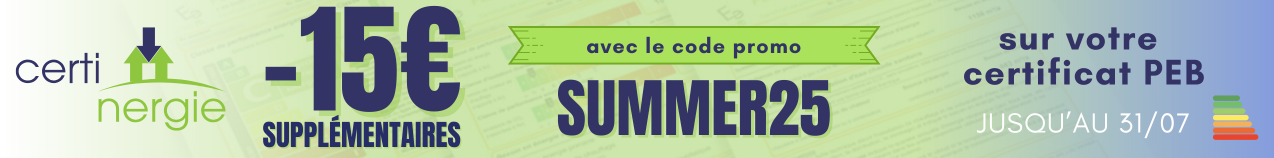 Promo estivale SUMMER25 : -15€ supplémentaires sur votre certificat PEB