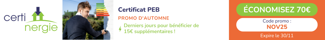 1 Promo d'automne - NOV25 : -15€ supplémentaires sur votre certificat PEB