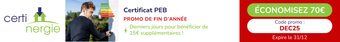 Promo de fin d'année - DEC25 : -15€ supplémentaires sur votre certificat PEB