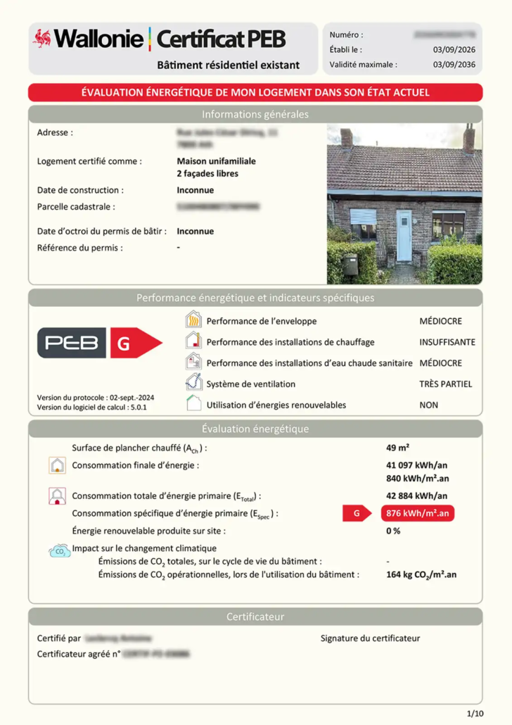 Exemple - Vue d’ensemble de la nouvelle version 2026 de votre certificat PEB